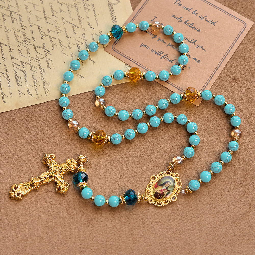 Christianartworkshop Handcrafted Turquoise & Gold Alloy Rosary with Crucifix & St. Therese Medal: Graceful Spiritual Bond - image 2