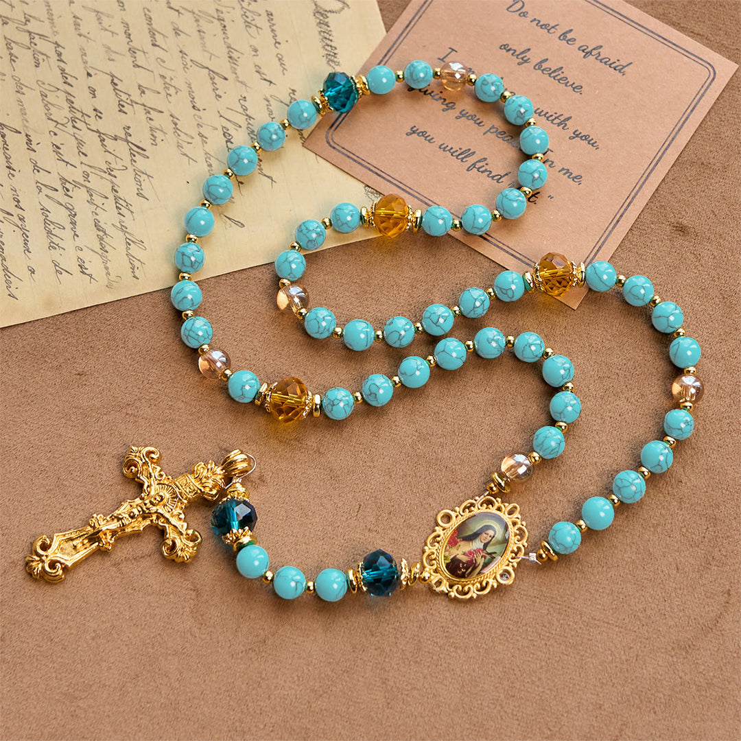 Christianartworkshop Handcrafted Turquoise & Gold Alloy Rosary with Crucifix & St. Therese Medal: Graceful Spiritual Bond - image 2