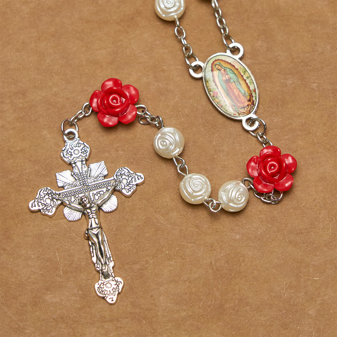 Christianartworkshop Graceful White and Red Rose Beads Rosary with Blessing Crucifix & Our Lady - image 4
