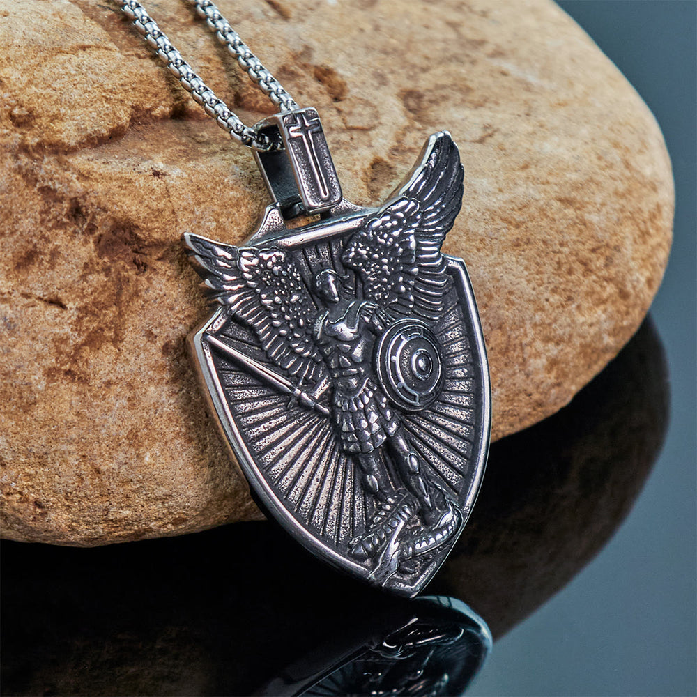 Christianartworkshop Vintage Shield St. Michael the Archangel Stainless Steel Pendant Necklace - image 1