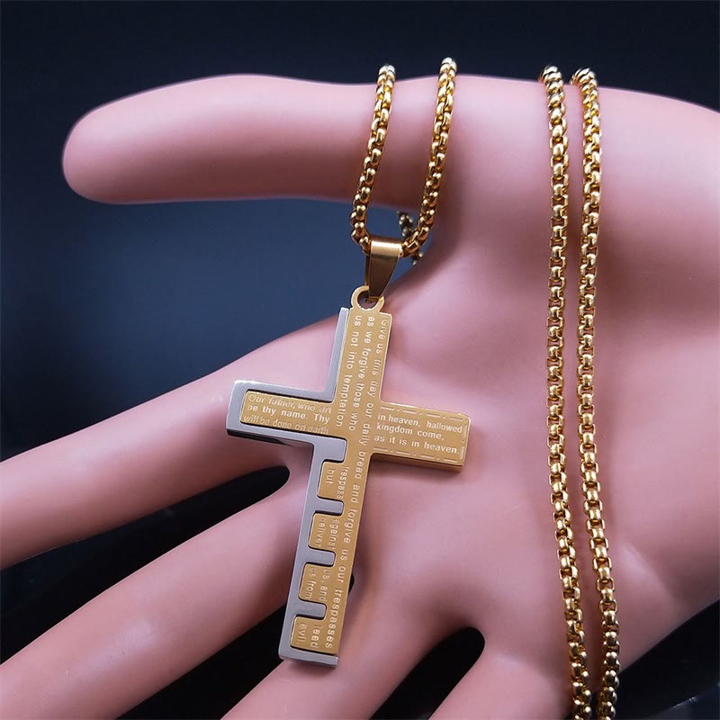 Christianartworkshop Modern Tri-Color Lord's Prayer Cross Necklace: A Timeless Symbol of Holy - image 1