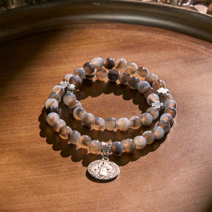 Christianartworkshop Gray Black Gradient Beads Bracelet Rosary with St. Benedict: Shield of Faith - image 2