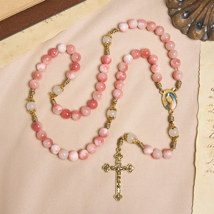 Christianartworkshop PRAYERFUL FAITH: Handmade Pink Glossy Beads Rosary with Gift Card - image 3