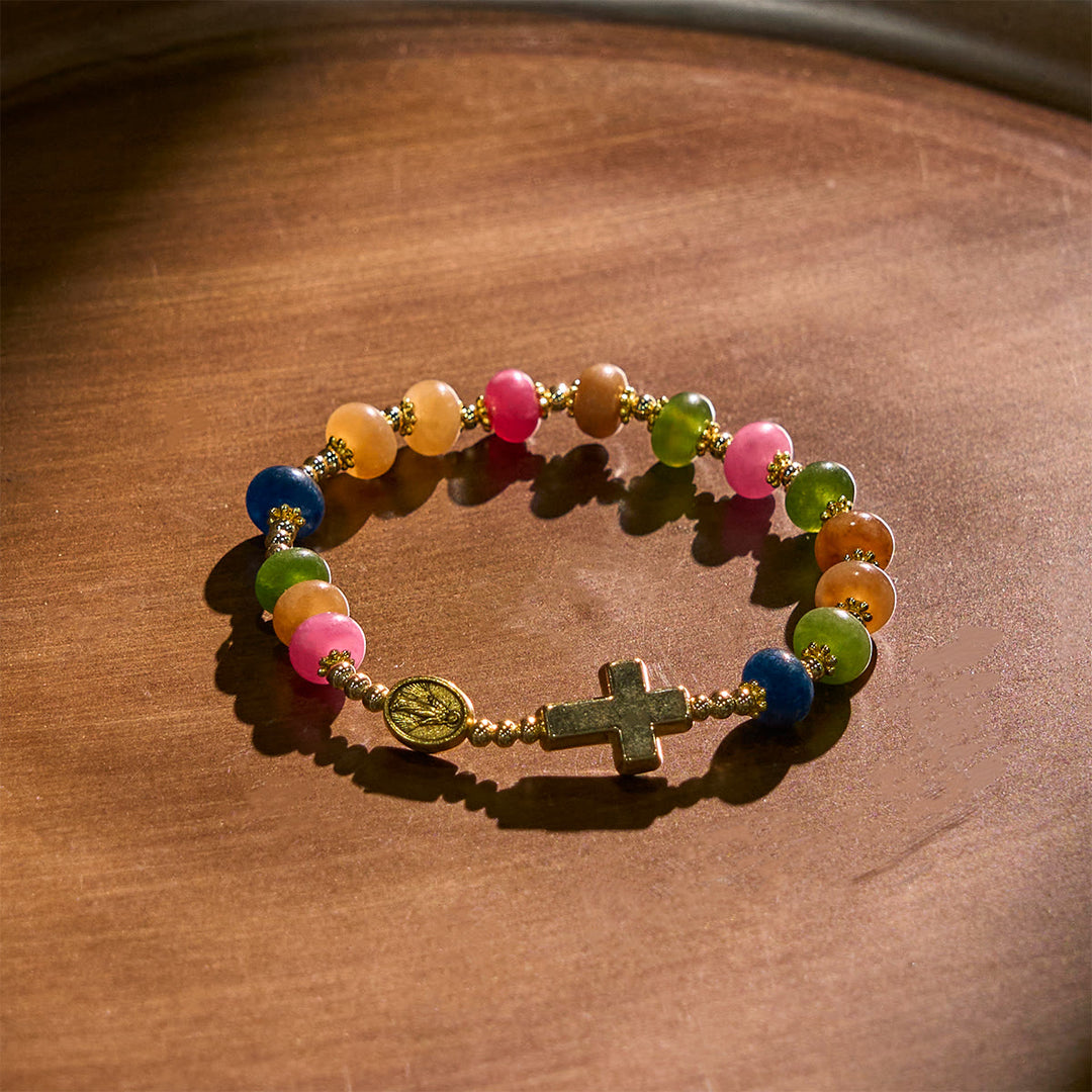Christianartworkshop Tourmaline Abacus Beads Bracelet Featuring Cross and Miraculous Medal - image 4
