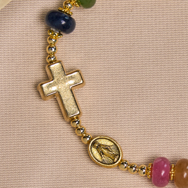 Christianartworkshop Tourmaline Abacus Beads Bracelet Featuring Cross and Miraculous Medal - image 6