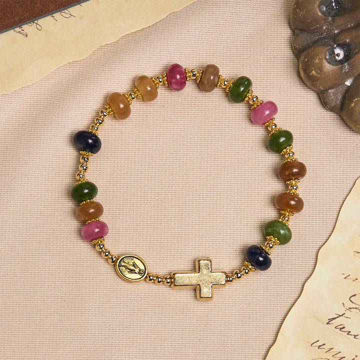 Christianartworkshop Tourmaline Abacus Beads Bracelet Featuring Cross and Miraculous Medal - image 3
