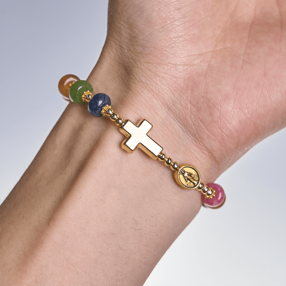 Christianartworkshop Tourmaline Abacus Beads Bracelet Featuring Cross and Miraculous Medal - image 2