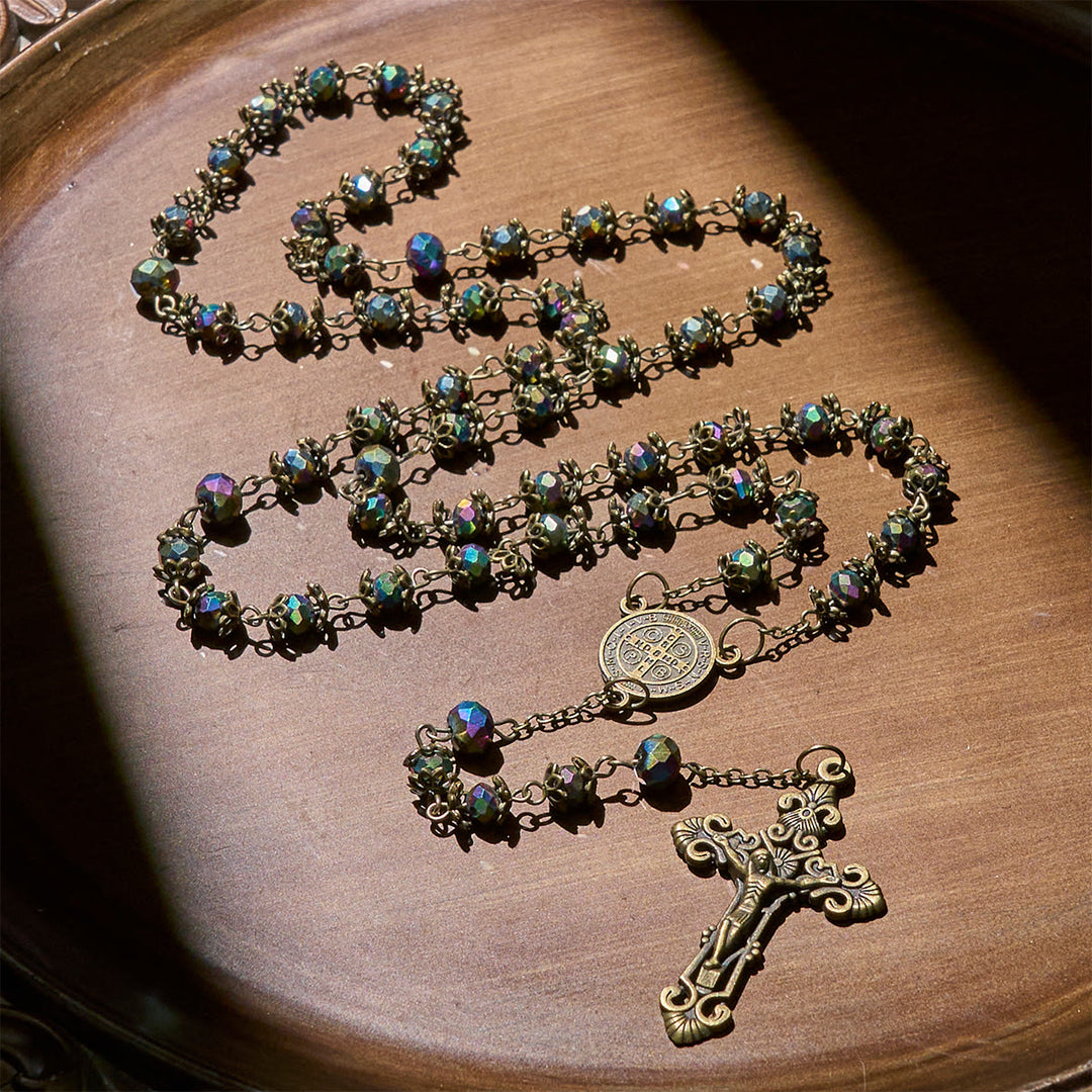 Christianartworkshop Faithful Hematite Rosary Featuring Bronze Crucifix and Saint Benedict Charm - image 1