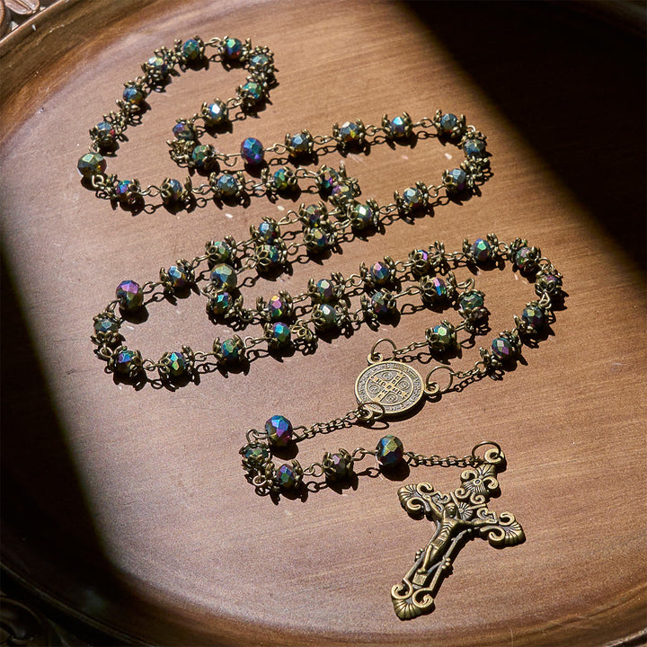 Christianartworkshop Faithful Hematite Rosary Featuring Bronze Crucifix and Saint Benedict Charm - image 1