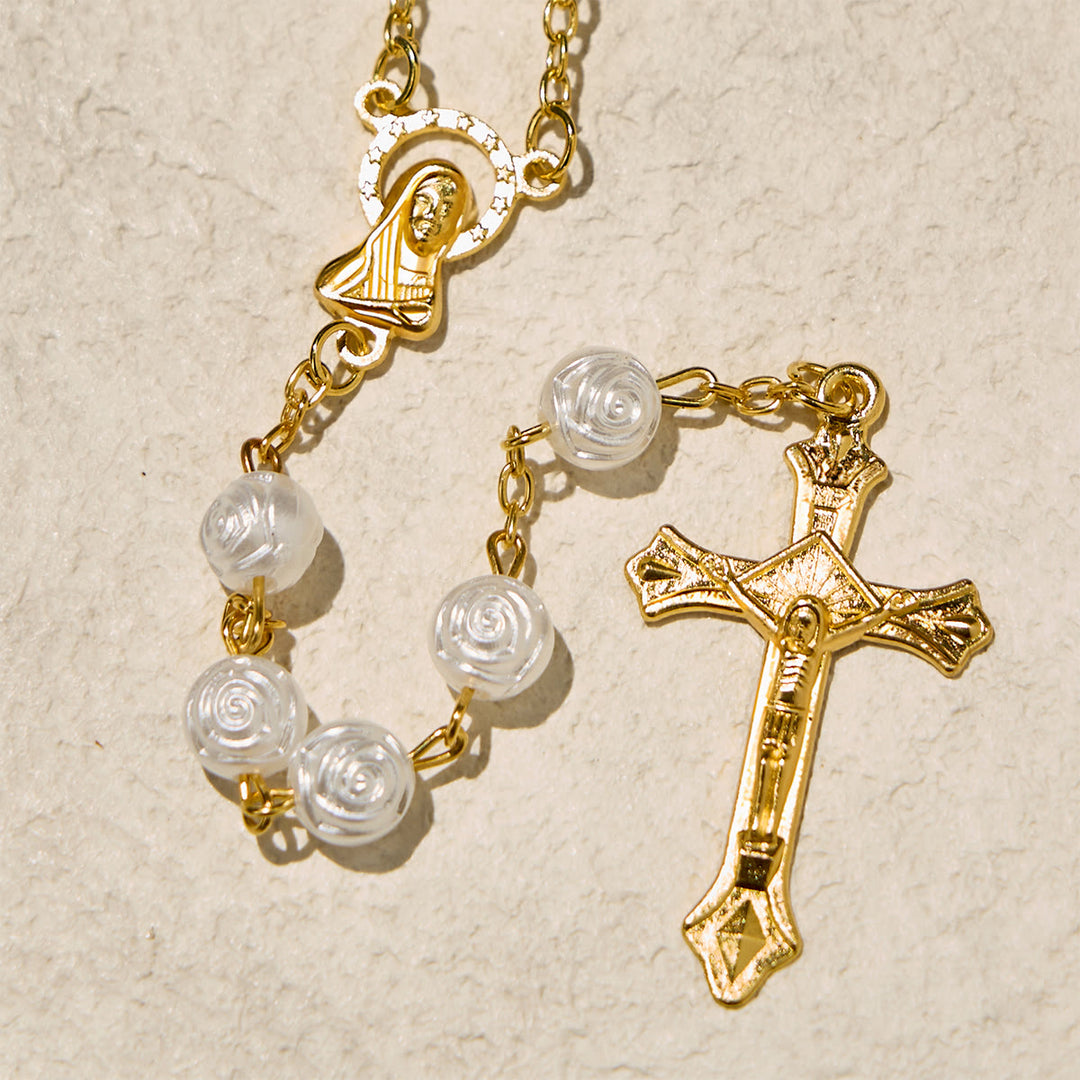 Christianartworkshop Elegant White Rose Devotional Beads Rosary with Our Lady Box for Blessings - image 6