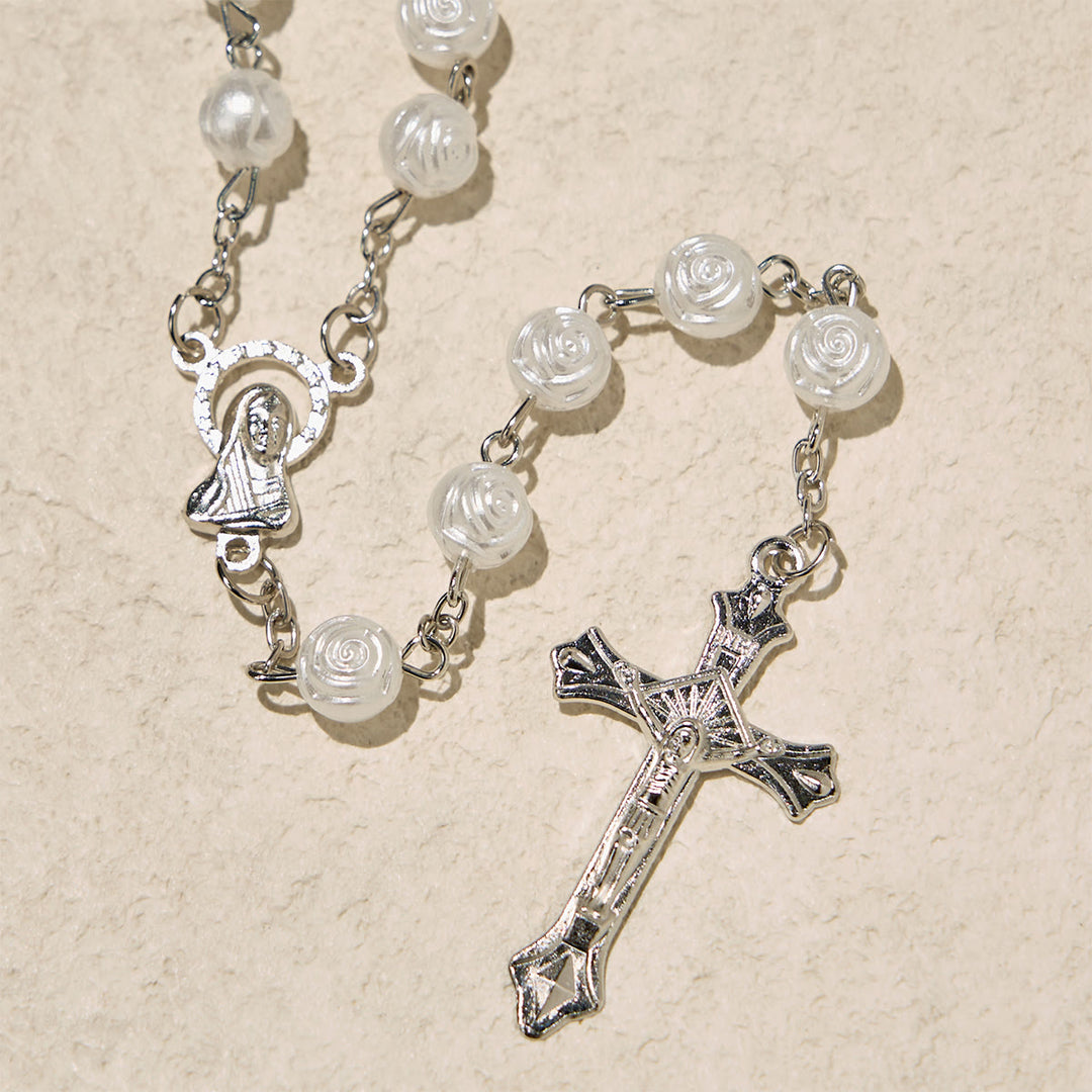 Christianartworkshop Elegant White Rose Devotional Beads Rosary with Our Lady Box for Blessings - image 9