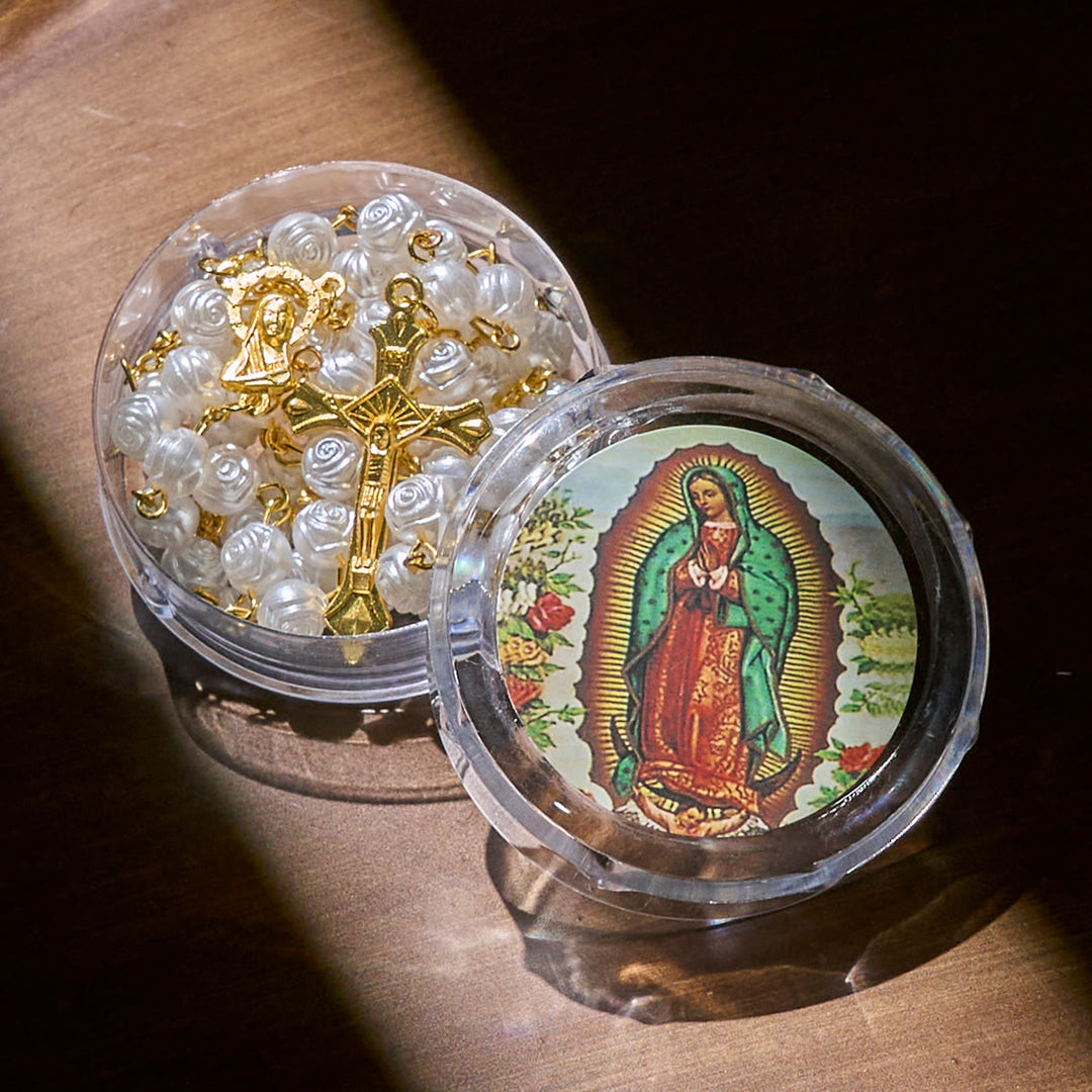 Christianartworkshop Elegant White Rose Devotional Beads Rosary with Our Lady Box for Blessings - image 4