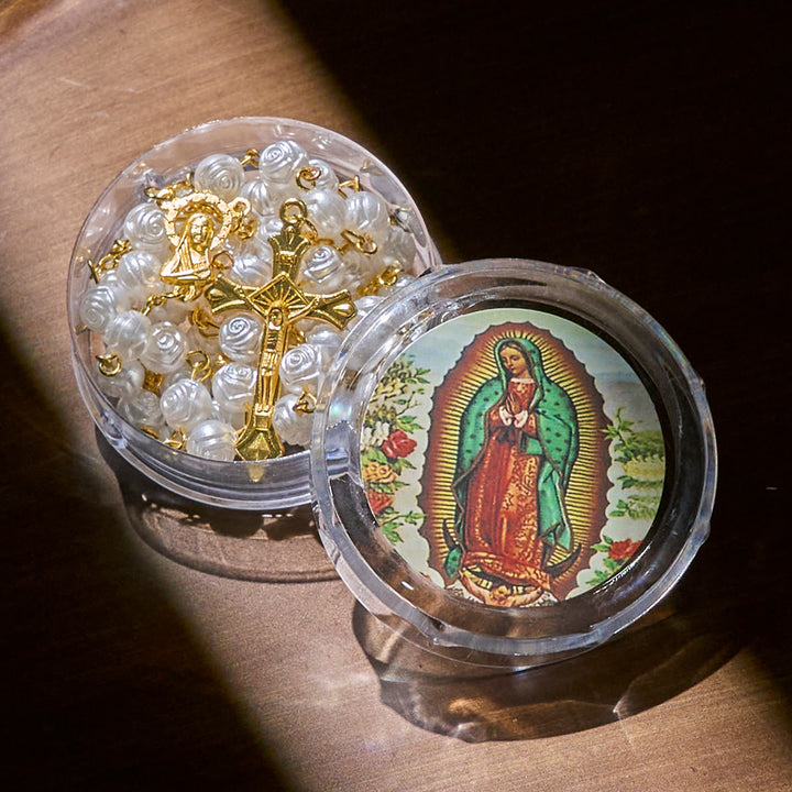 Christianartworkshop Elegant White Rose Devotional Beads Rosary with Our Lady Box for Blessings - image 4