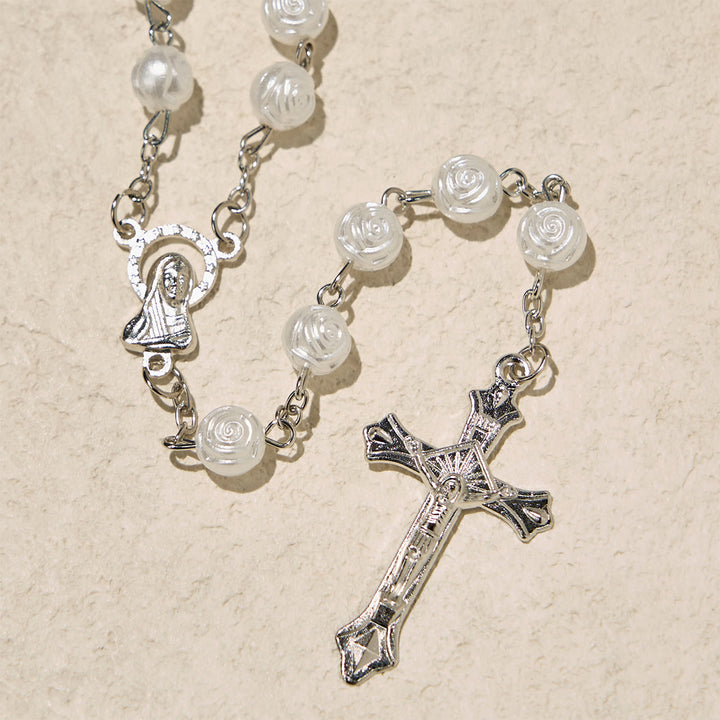 Christianartworkshop Elegant White Rose Devotional Beads Rosary with Our Lady Box for Blessings - image 8