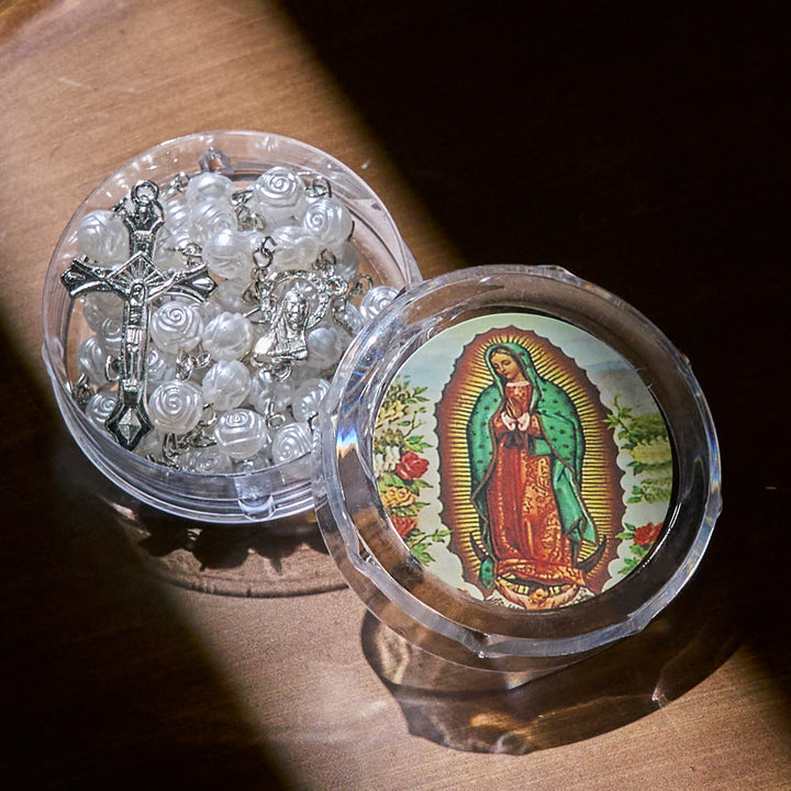 Christianartworkshop Elegant White Rose Devotional Beads Rosary with Our Lady Box for Blessings - image 5