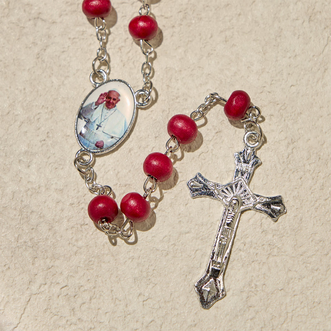 Christianartworkshop Divine Wooden Rosary in Red and White with Pope Francis Blessing Case - image 8
