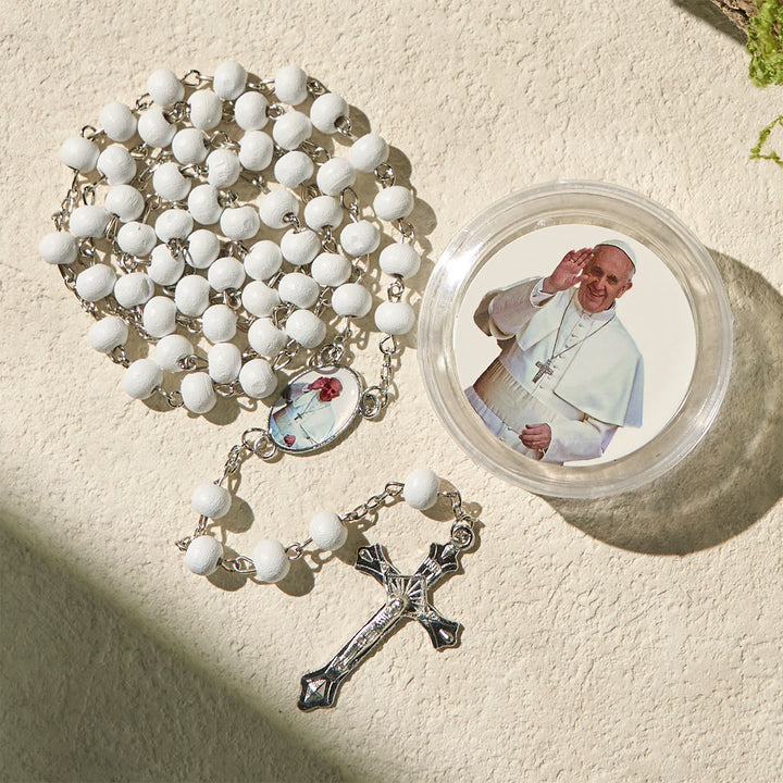 Christianartworkshop Divine Wooden Rosary in Red and White with Pope Francis Blessing Case - image 3
