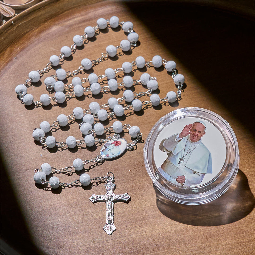 Christianartworkshop Divine Wooden Rosary in Red and White with Pope Francis Blessing Case - image 5