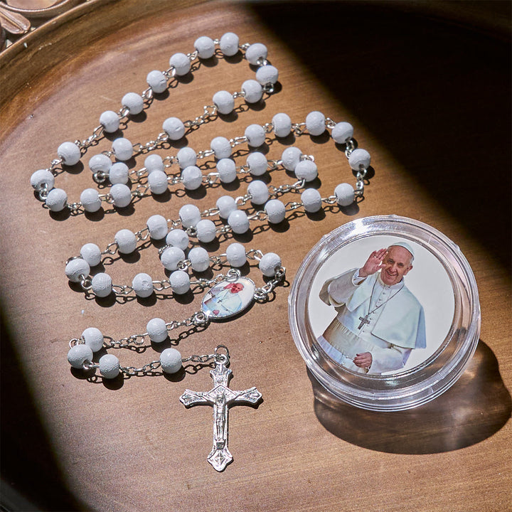 Christianartworkshop Divine Wooden Rosary in Red and White with Pope Francis Blessing Case - image 5