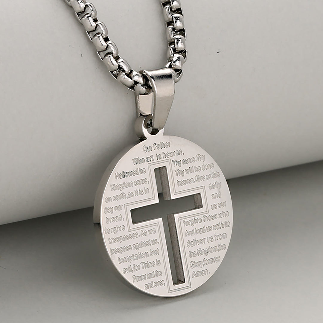 Christianartworkshop Hollow Cross Pendant Necklace with Inspirational Prayer in Three Elegant Colors - Silver - image 3