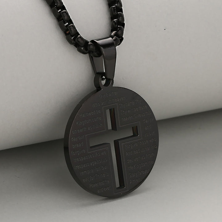 Christianartworkshop Hollow Cross Pendant Necklace with Inspirational Prayer in Three Elegant Colors - Black - image 3