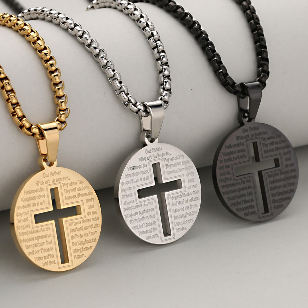 Christianartworkshop Hollow Cross Pendant Necklace with Inspirational Prayer in Three Elegant Colors - Golden - image 0
