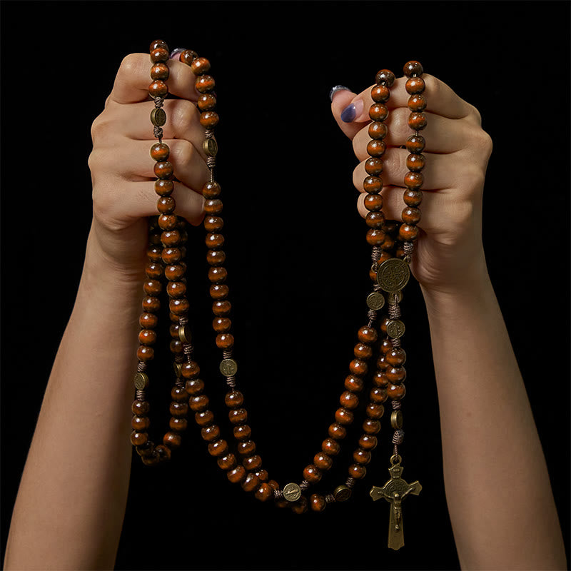 Christianartworkshop 15/20 Decade Olive Wood Rosary with St. Benedict, Crucifix & Waist Chain Design—Divine Devotion in Dual Use - image 18
