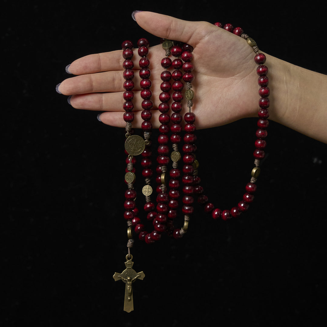 Christianartworkshop 15/20 Decade Olive Wood Rosary with St. Benedict, Crucifix & Waist Chain Design—Divine Devotion in Dual Use - image 11