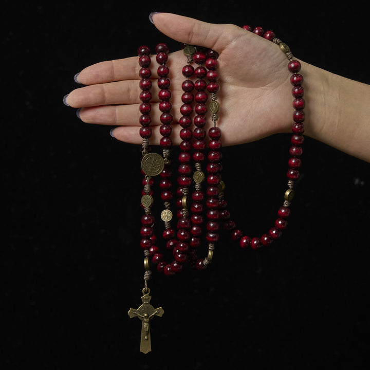 Christianartworkshop 15/20 Decade Olive Wood Rosary with St. Benedict, Crucifix & Waist Chain Design—Divine Devotion in Dual Use - image 11