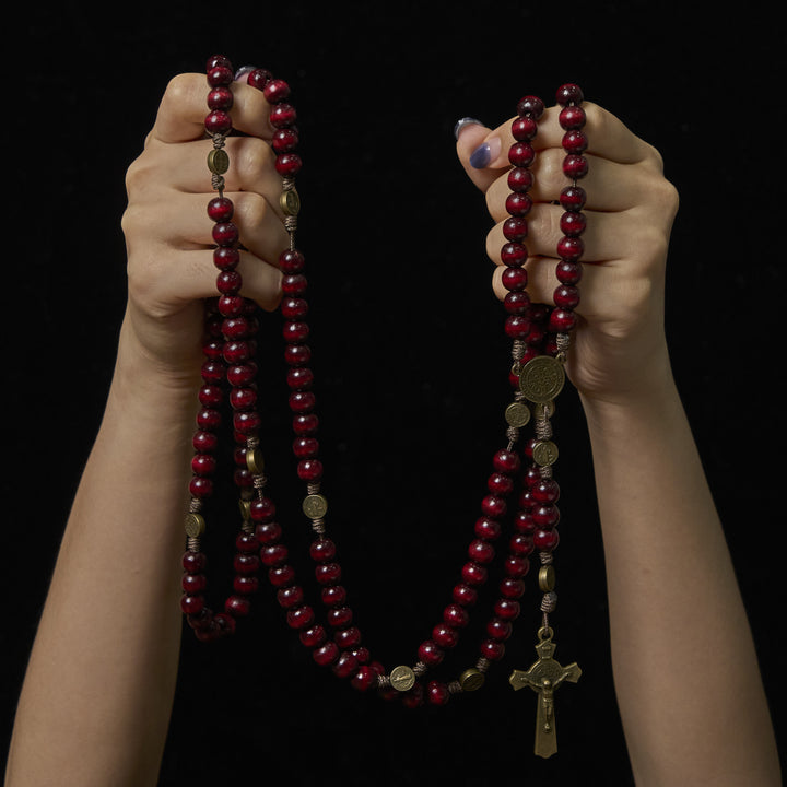 Christianartworkshop 15/20 Decade Olive Wood Rosary with St. Benedict, Crucifix & Waist Chain Design—Divine Devotion in Dual Use - image 12