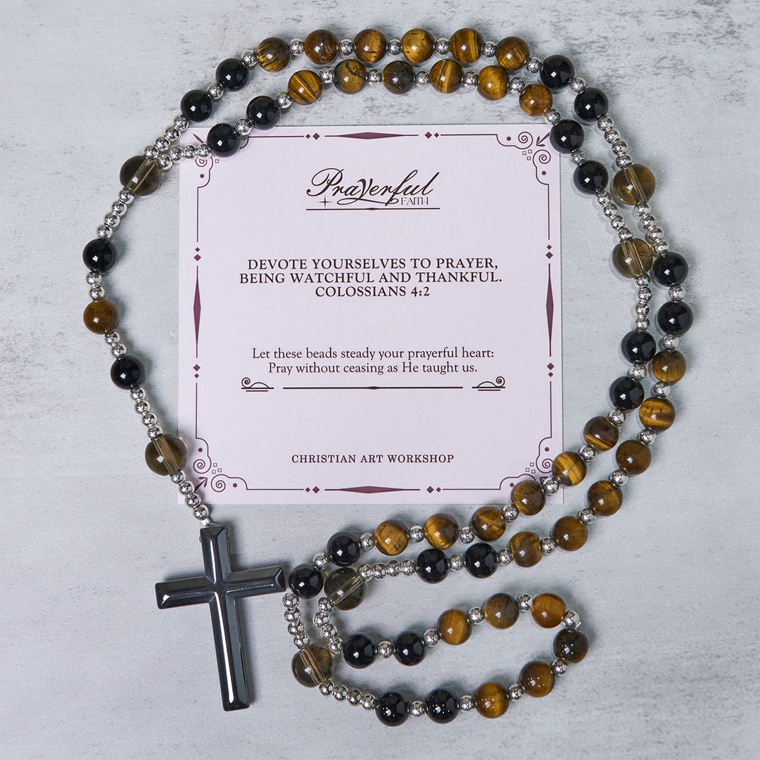 Christianartworkshop PRAYERFUL FAITH: Handmade Natural Obsidian Tiger's Eye Rosary with Gift Card - PRAYERFUL FAITH - image 0