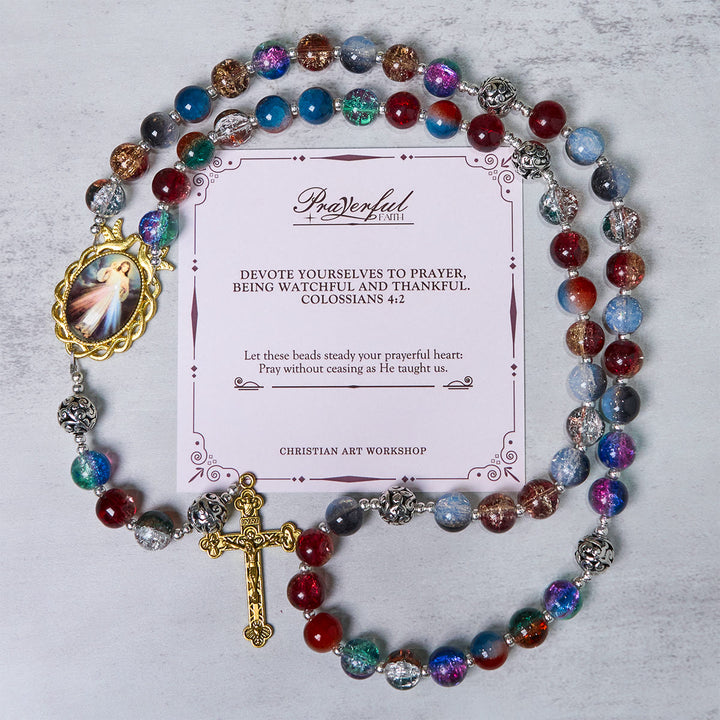 Christianartworkshop PRAYERFUL FAITH: Handmade Gradient Multicolor Glass Bead & Brass Crucifix Rosary with Gift Card - PRAYERFUL FAITH - image 2