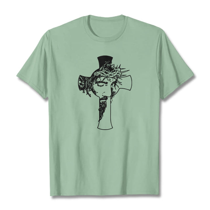 Christianartworkshop Modern Crown of Thorns and Cross Design Unisex T-shirt - Light Green - 2XL - image 15