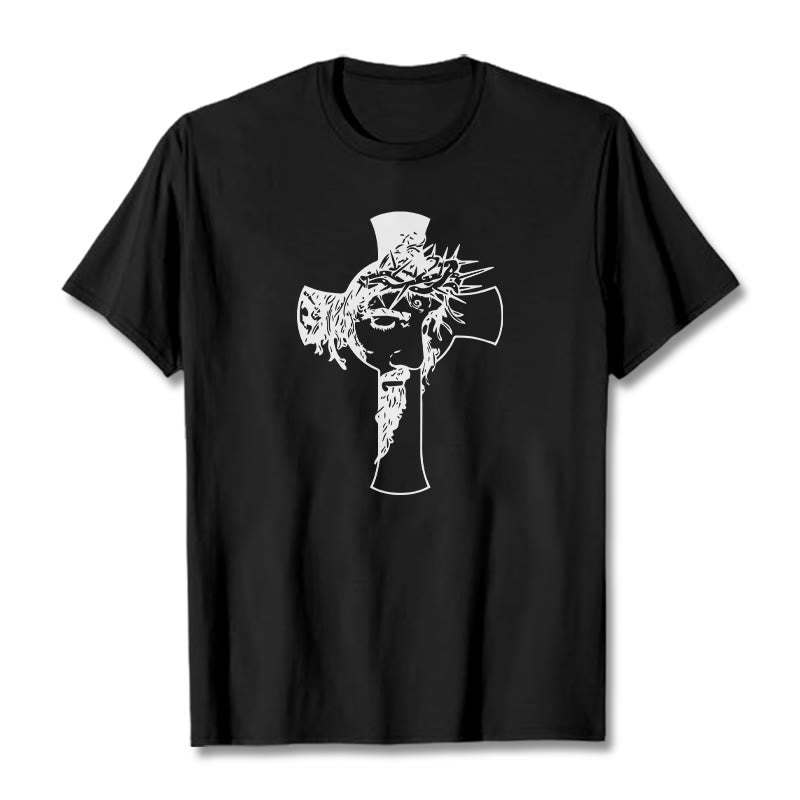 Christianartworkshop Modern Crown of Thorns and Cross Design Unisex T-shirt - Black - 2XL - image 5