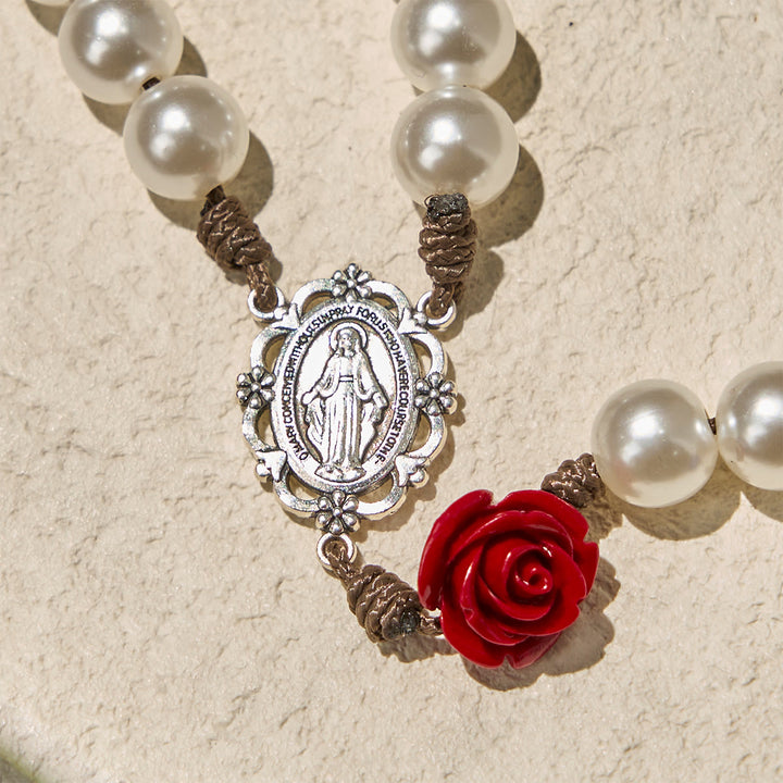 Christianartworkshop Elegant Pearl Rosary with Multicolor Rose Accents Reflecting Devotion and Faith - image 8