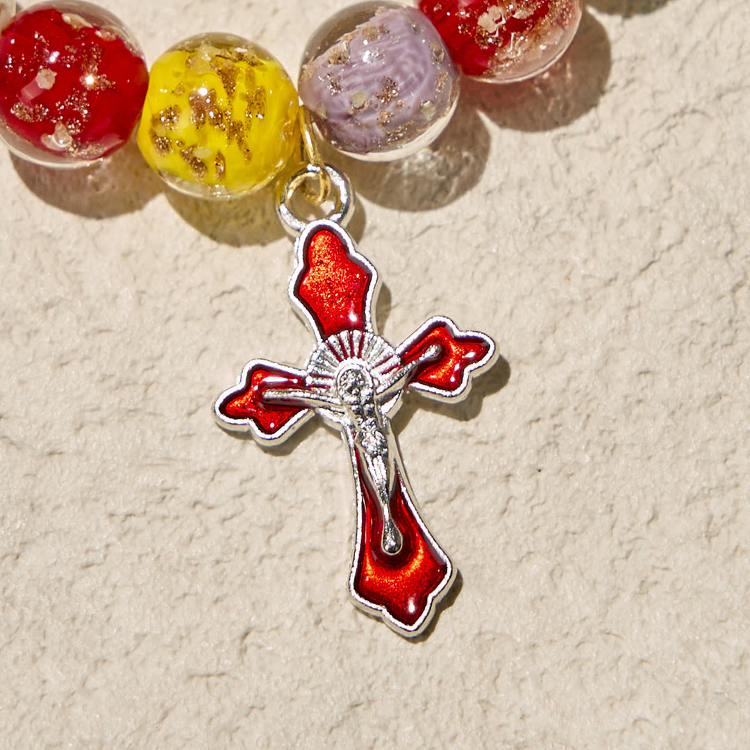 Christianartworkshop Colorful Glow-in-the-Dark Gold-Flecked Glass Bracelets with Crucifix - image 4