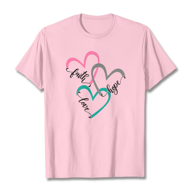 Christianartworkshop Faith Hope Love Christian Heart Design Unisex T-shirt for Believers - Light Pink - 2XL - image 16