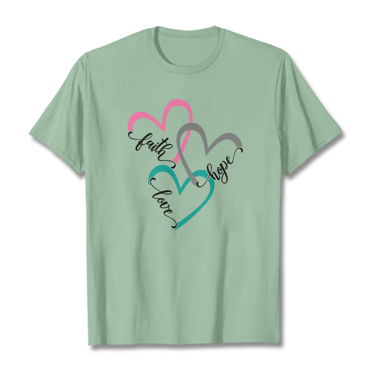 Christianartworkshop Faith Hope Love Christian Heart Design Unisex T-shirt for Believers - Light Green - 2XL - image 12