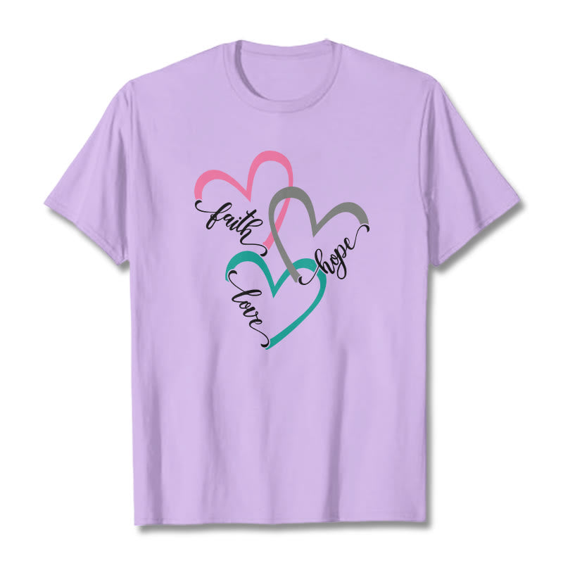 Christianartworkshop Faith Hope Love Christian Heart Design Unisex T-shirt for Believers - Light Purple - 2XL - image 14