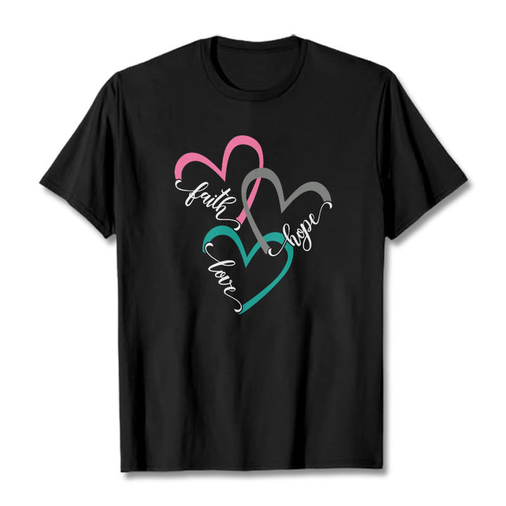 Christianartworkshop Faith Hope Love Christian Heart Design Unisex T-shirt for Believers - Black - 2XL - image 4