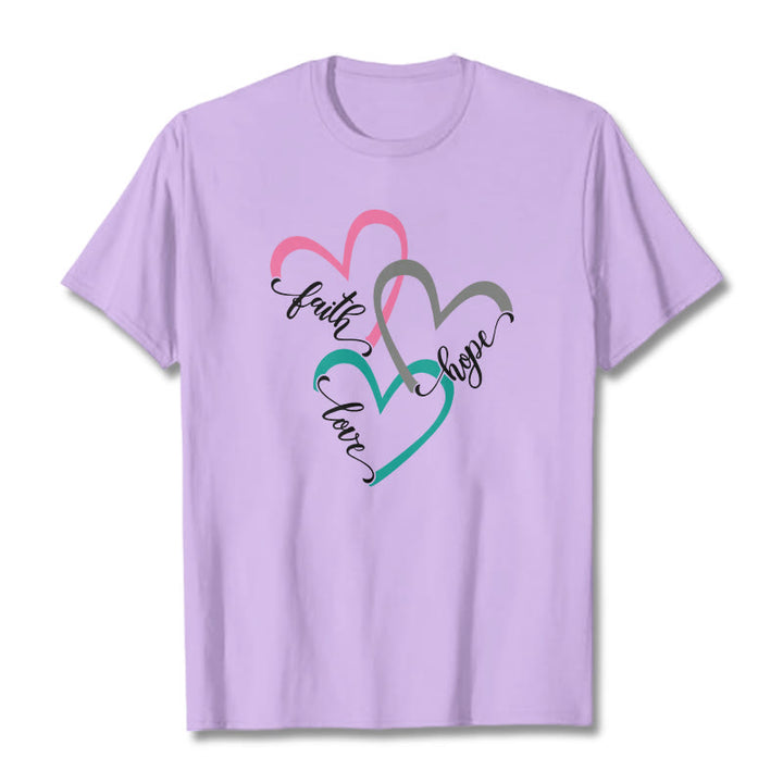 Christianartworkshop Faith Hope Love Christian Heart Design Unisex T-shirt for Believers - Light Purple - 2XL - image 14