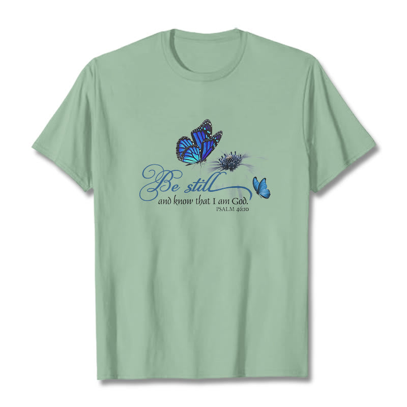 Christianartworkshop Be Still and Know God Bible Verse with Butterfly Unisex T-shirt - Light Green - 2XL - image 14