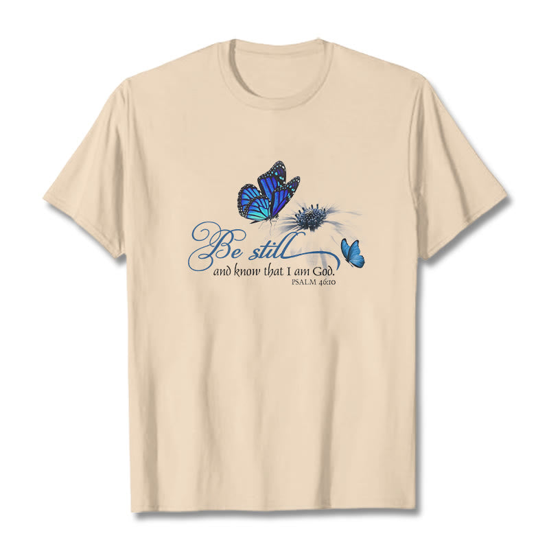 Christianartworkshop Be Still and Know God Bible Verse with Butterfly Unisex T-shirt - Beige - 2XL - image 10