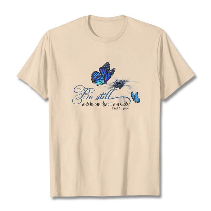 Christianartworkshop Be Still and Know God Bible Verse with Butterfly Unisex T-shirt - Beige - 2XL - image 10