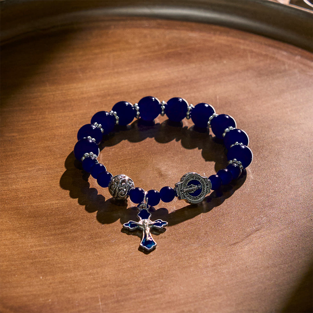 Christianartworkshop Elegant Deep Blue Beaded Bracelets with Crucifix and Miraculous Medal - image 2