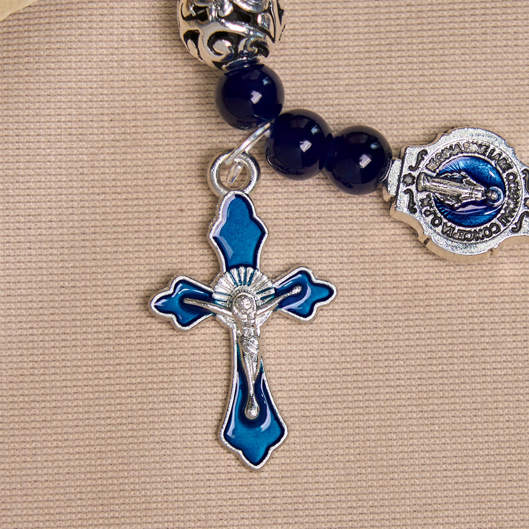 Christianartworkshop Elegant Deep Blue Beaded Bracelets with Crucifix and Miraculous Medal - image 4