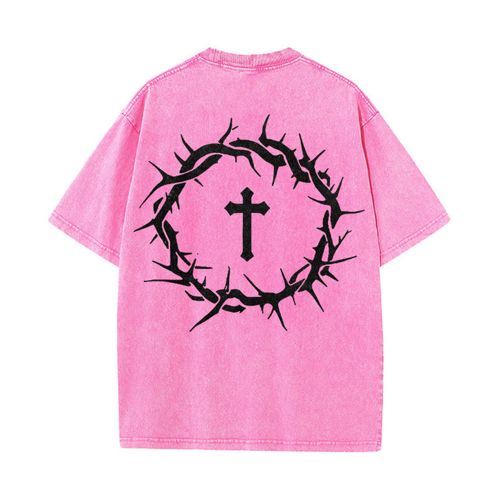 Christianartworkshop Faith Over Fear Thorn Cross Unisex Washed T-Shirt - Pink - 5XL - image 19