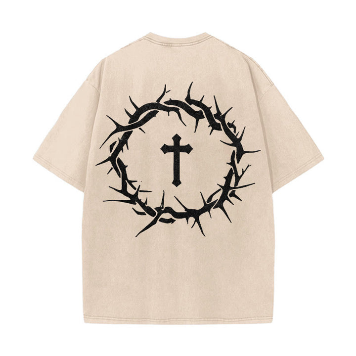 Christianartworkshop Faith Over Fear Thorn Cross Unisex Washed T-Shirt - Apricot - 5XL - image 6