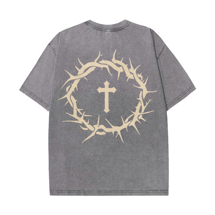 Christianartworkshop Faith Over Fear Thorn Cross Unisex Washed T-Shirt - Grey - 5XL - image 0