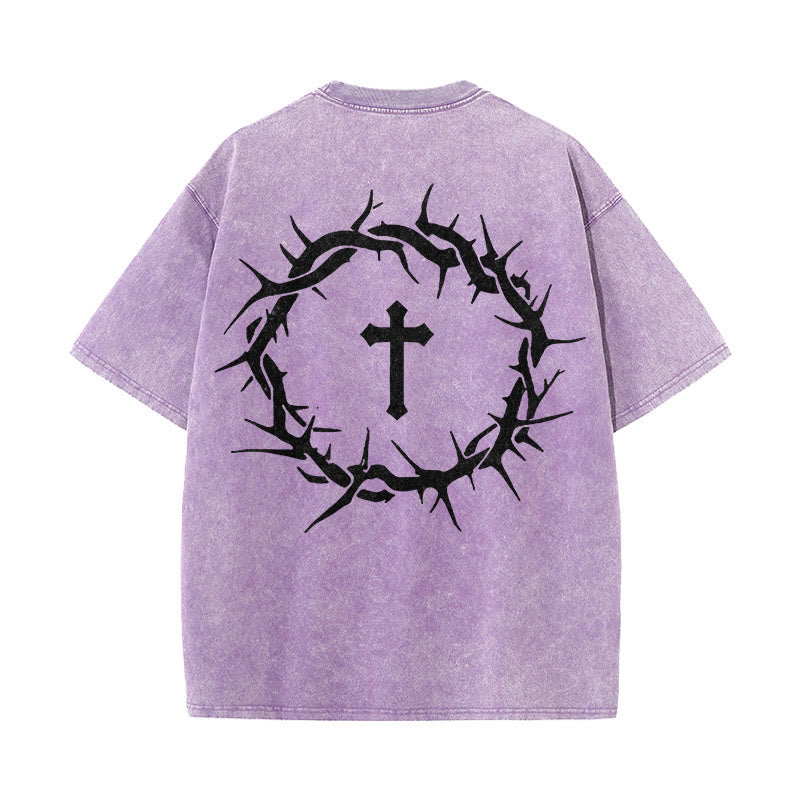 Christianartworkshop Faith Over Fear Thorn Cross Unisex Washed T-Shirt - Purple - 5XL - image 12